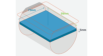 这说明了在宽度为74mm，高度为5mm的零件中，最大限度地提高原材料库存。