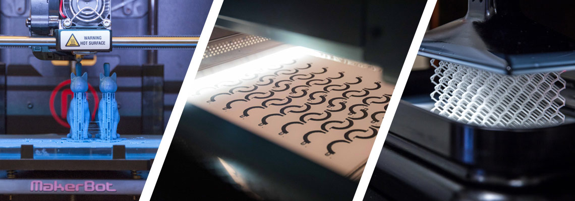 使用熔融沉积建模，多喷射融合和碳3D打印的零件