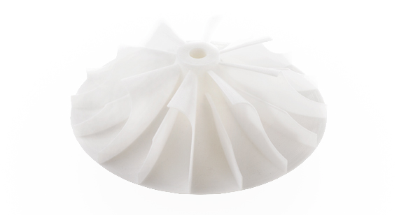3D printed white impeller produced using Multi Jet Fusion