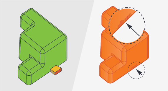 illustration of injection moulding tab gate moulded part