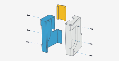 The left image illustrates resulting corner radii from milling. Consider adding reliefs to sharp corners (right image) to improve fit