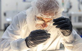 A quality technician examines a plastic part