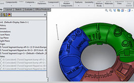 Il modello 3D mostra il gruppo di tre componenti Torus di Protolabs in SolidWorks.