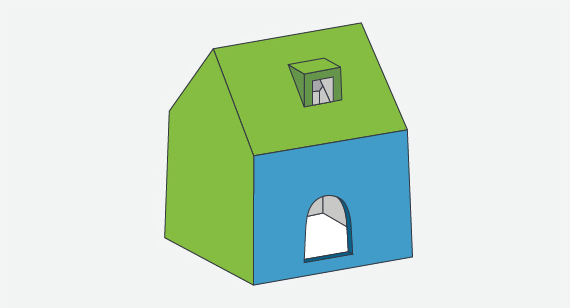 3D渲染的垄断房子与undercuts与侧面行动的凸轮