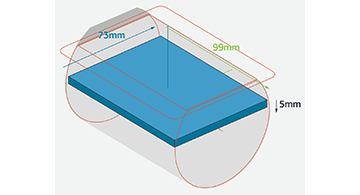 L’immaga le dimensioni massimisioni massimisioni massimizzare lo stock di materiale grezzo nella fabicazione di un pezzo di 73毫米(大尺寸)x 5毫米(小尺寸)。