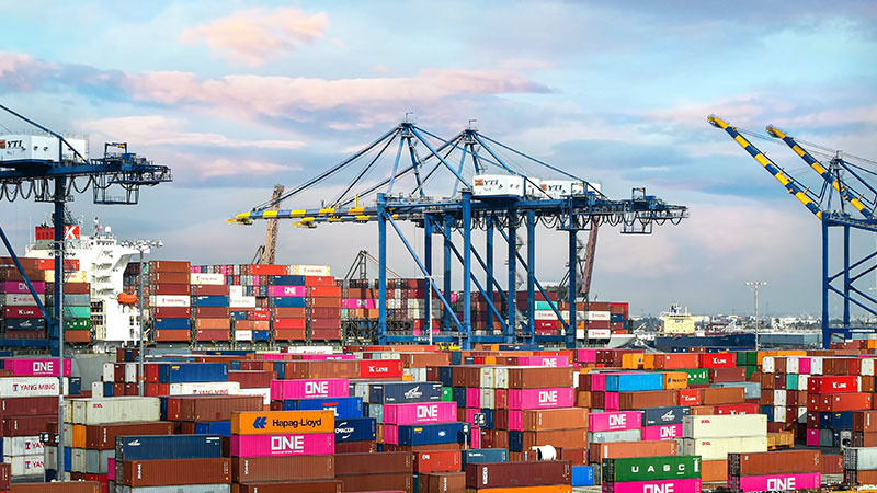 Container in a shipping yard