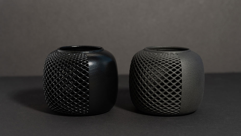 Two black 3D printed parts