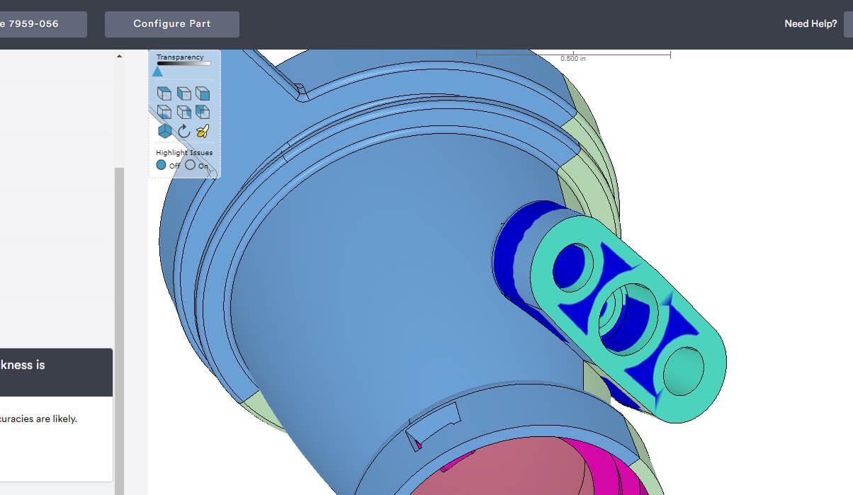 molded part with thick wall